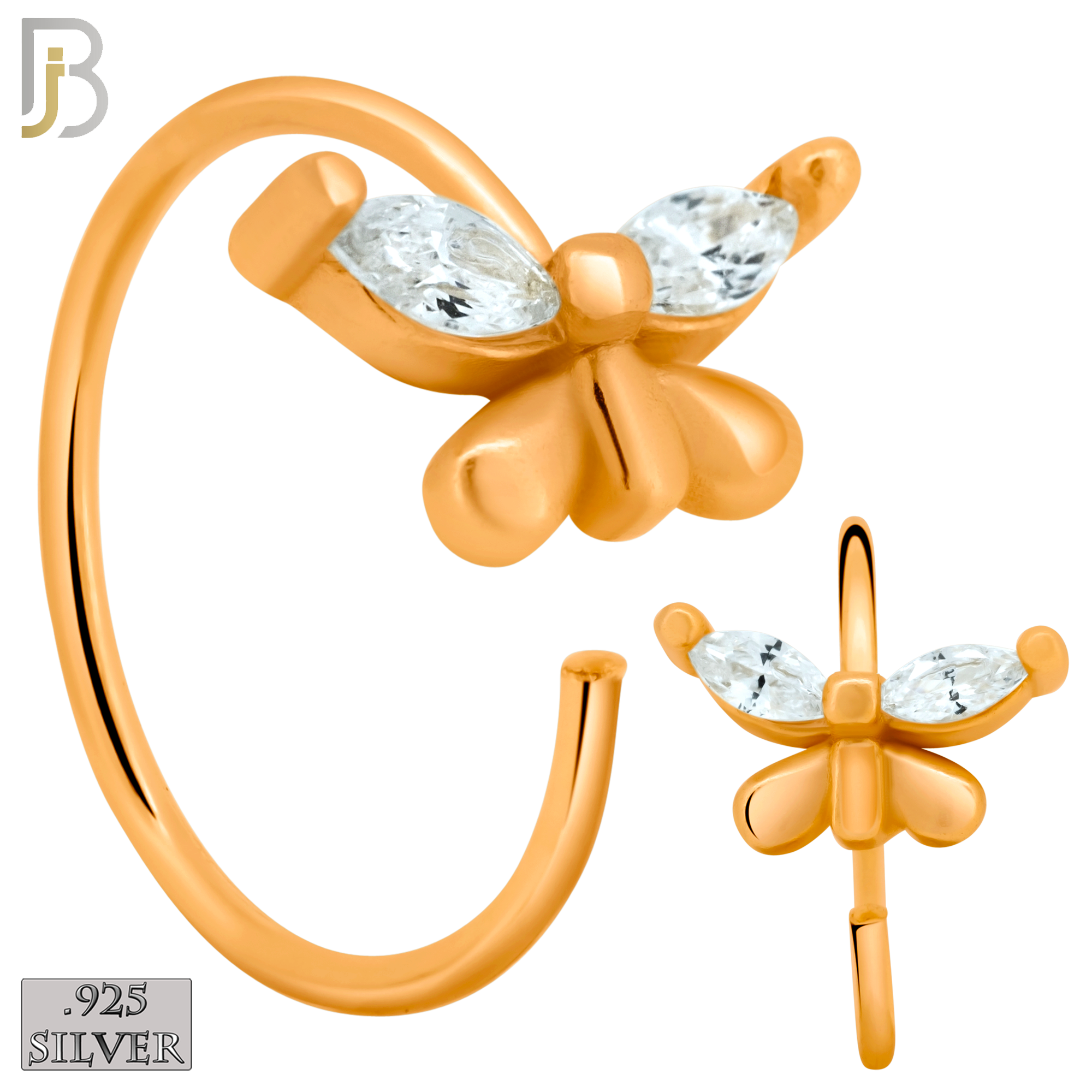 925-CT101-  925 Sterling Silver Butterfly Design with Zircon Nose Hoops (Pack of 6) image 1