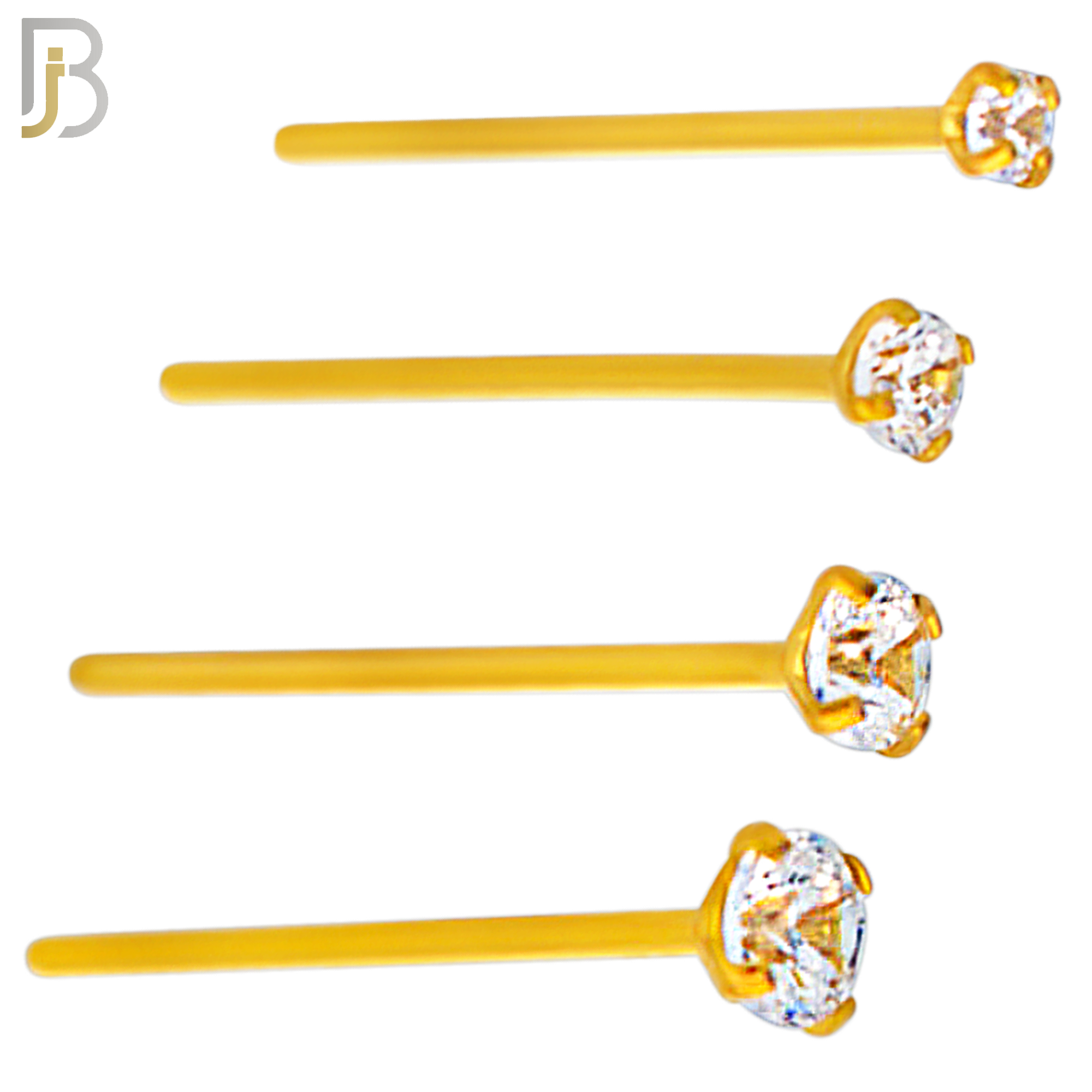 NR02G - 316L Surgical Steel Gold Plated Nose Stud  Prong Set Zircon Round Nose Ring (PACK OF 6) image 0