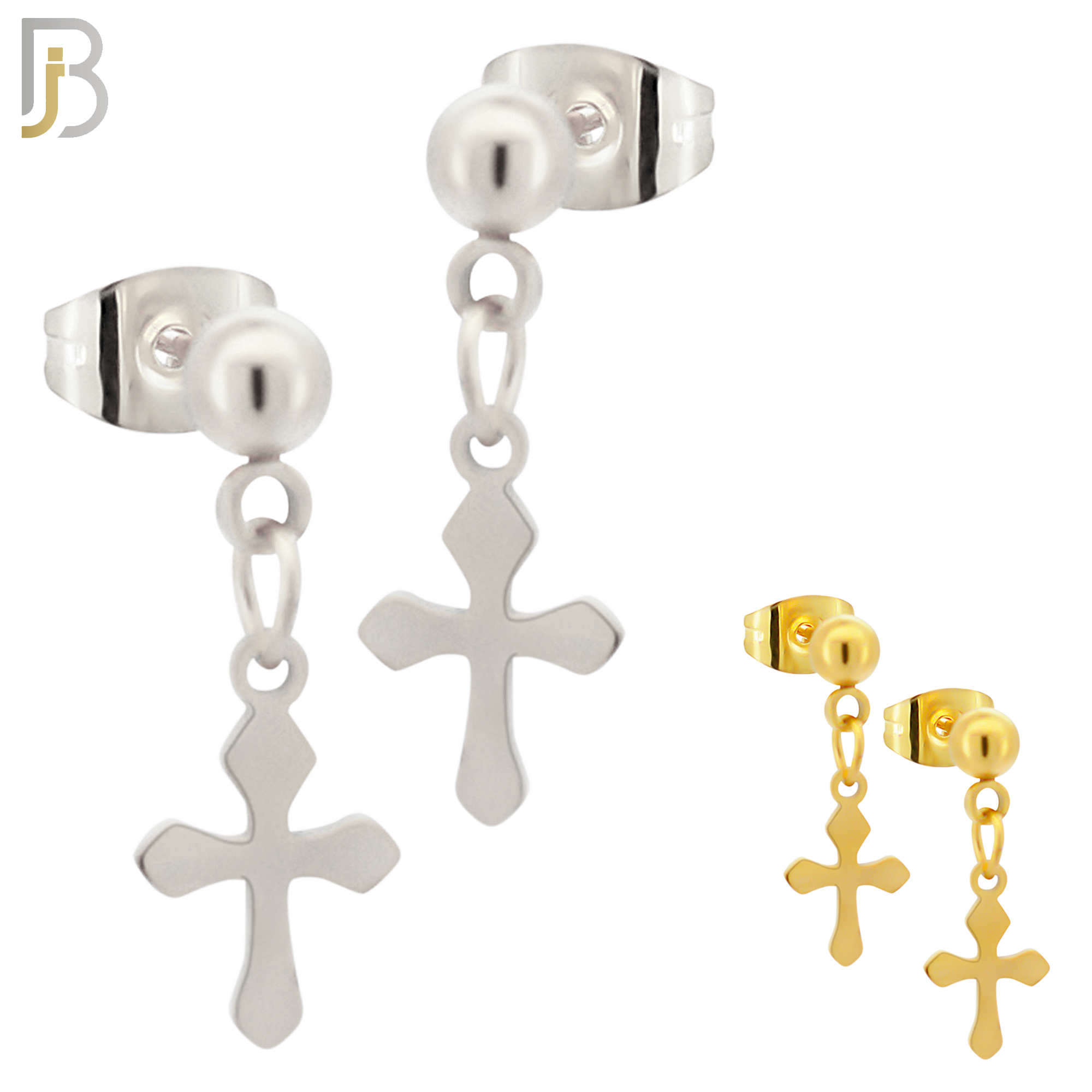 ES119 - 316L Stainless Steel Dangling 15x8mm Cross Design Earrings Stud image 0