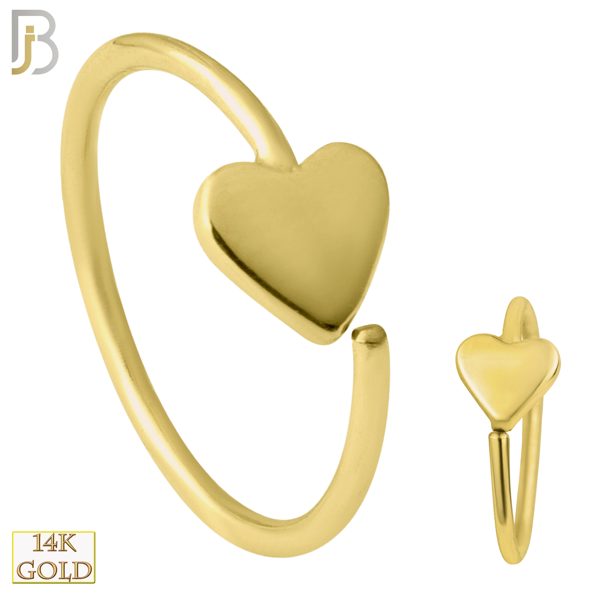 14-CT23 - 14k Solid Gold Heart Design Hoops Piercing Twist to Open image 0