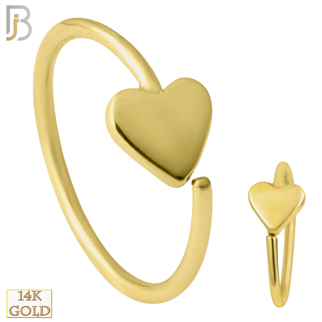 14-CT23 - 14k Solid Gold Heart Design Hoops Piercing Twist to Open image 0