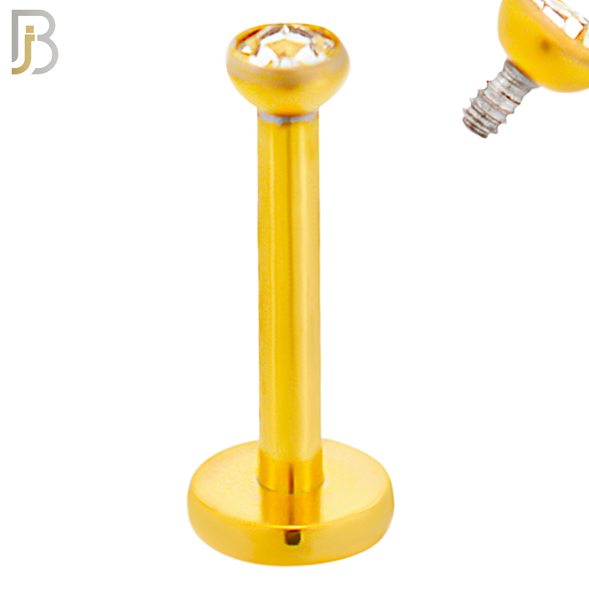 LB07G - 316L Surgical Steel Gold Plated Bar Press Fit Zircon Bezel Monroe Labret Screw Internally Threaded  Flat Back (PACK OF 6) image 2
