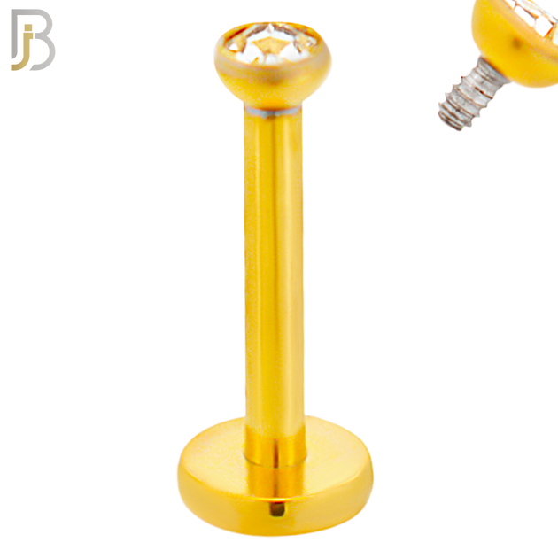 LB07G - 316L Surgical Steel Gold Plated Bar Press Fit Zircon Bezel Monroe Labret Screw Internally Threaded  Flat Back (PACK OF 6) image 2