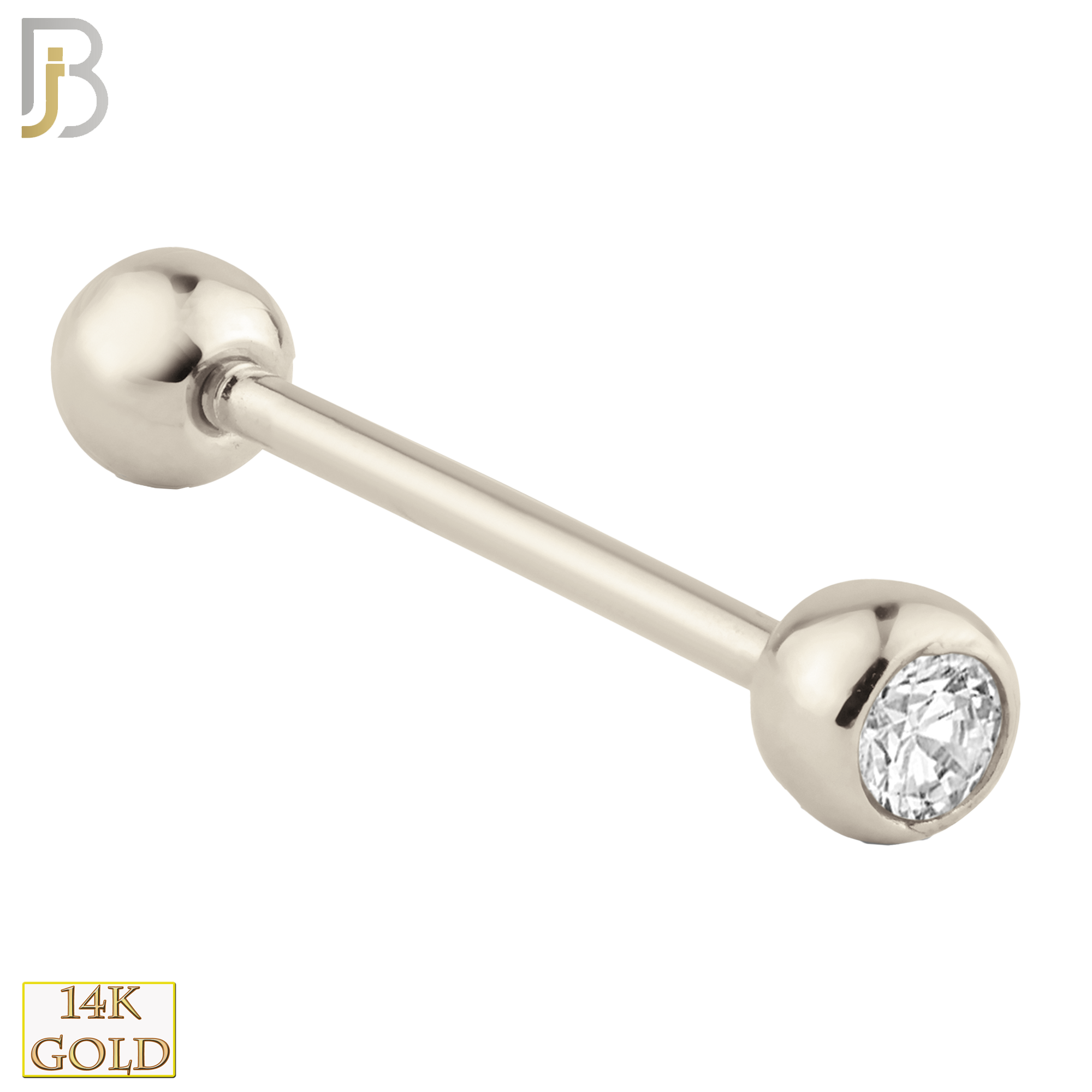 14-BB02W - 14k Solid White Gold Double Gem Barbell External Threaded image 1