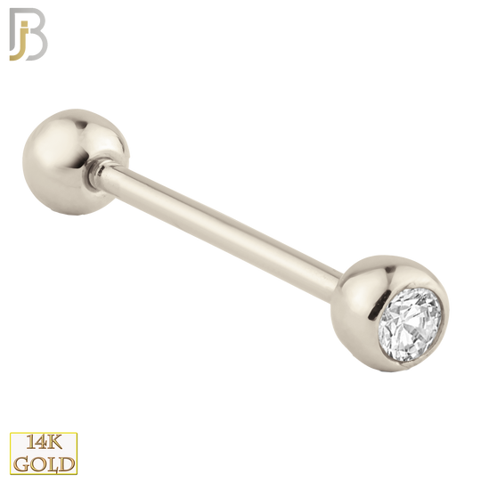 14-BB02W - 14k Solid White Gold Double Gem Barbell External Threaded image 1