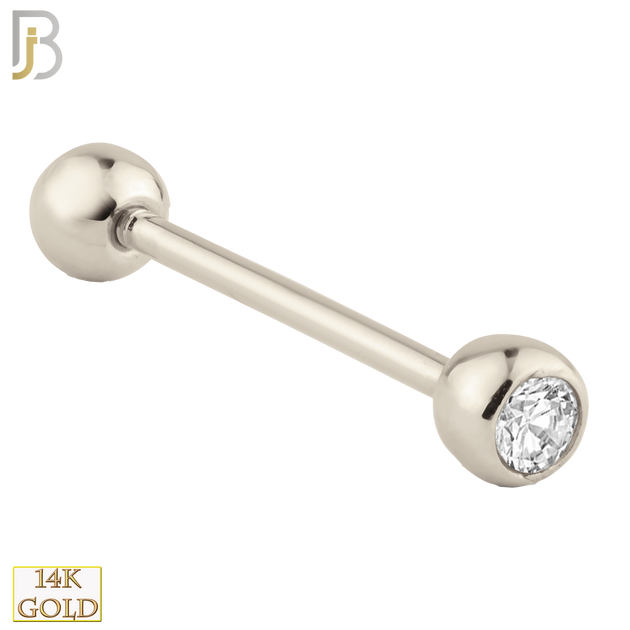 14-BB02W - 14k Solid White Gold Double Gem Barbell External Threaded image 1