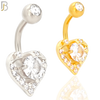 NB22 - 316L Stainless Steel Heart with Round Prong Zircon  Banana Belly Navel Ring image 0