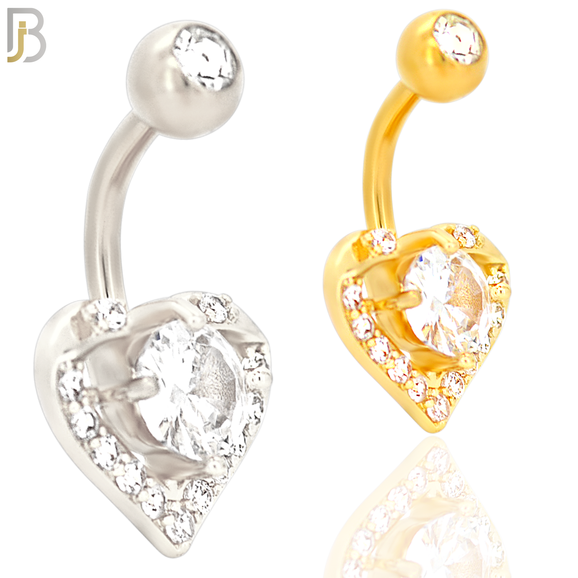 NB22 - 316L Stainless Steel Heart with Round Prong Zircon  Banana Belly Navel Ring image 0