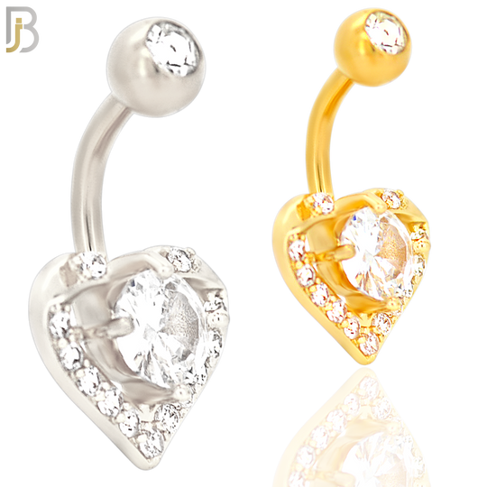 NB22 - 316L Stainless Steel Heart with Round Prong Zircon  Banana Belly Navel Ring image 0