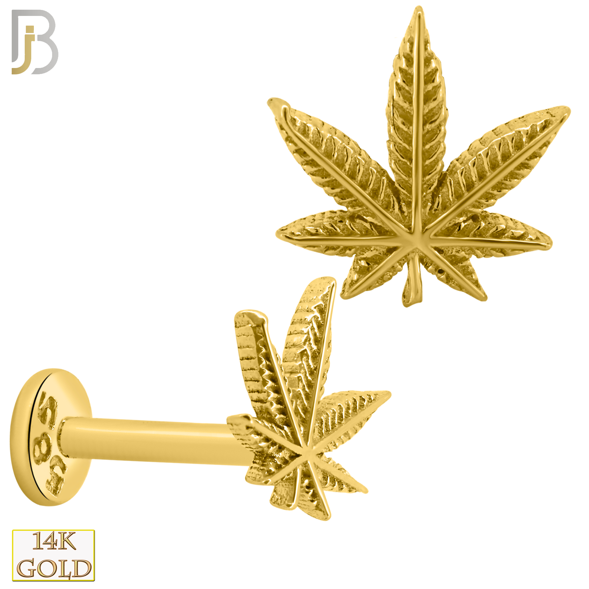 14-LB42 - 14k Yellow Gold Plain Marijuana Labret - Yellow Gold image