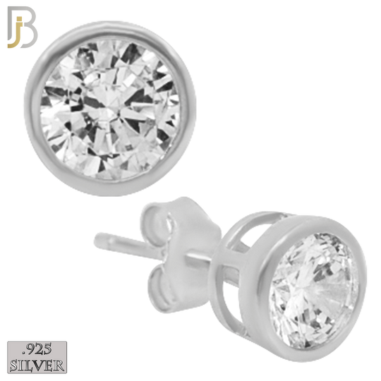 925-ES55-SC - .925 Sterling Silver Rhodium Plated Earring Stud Round Bezel Setting Clear Zircon image 0
