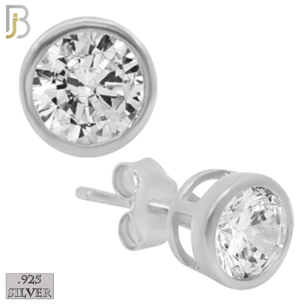 925-ES55-SC - .925 Sterling Silver Rhodium Plated Earring Stud Round Bezel Setting Clear Zircon image 0