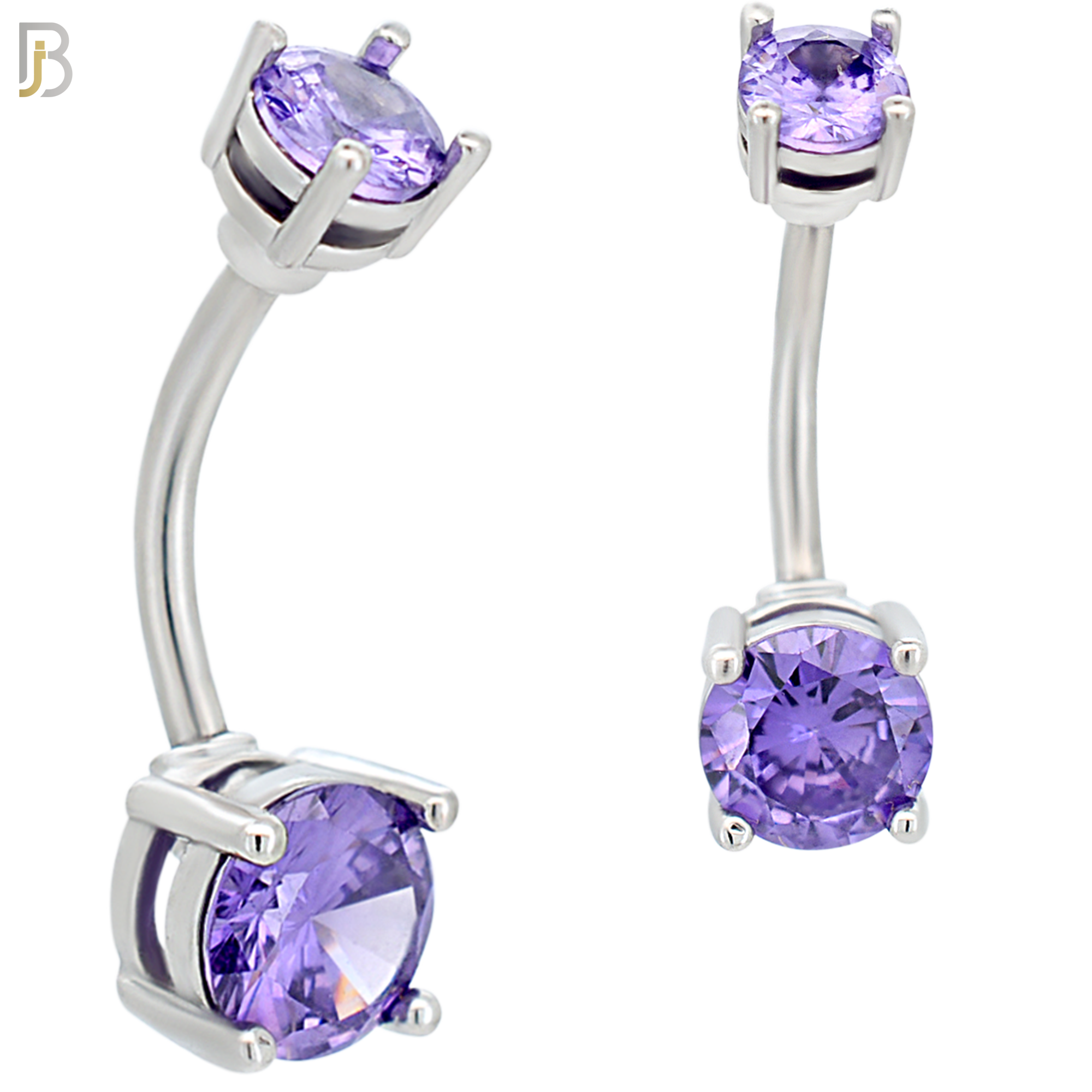 NB04S- 316L Stainless Steel Round Prong Setting Zircon  Banana Belly Navel Ring  (PACK OF 6) image 12