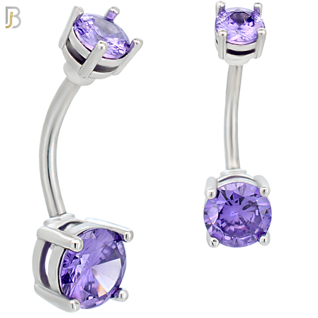 NB04S- 316L Stainless Steel Round Prong Setting Zircon  Banana Belly Navel Ring  (PACK OF 6) image 12