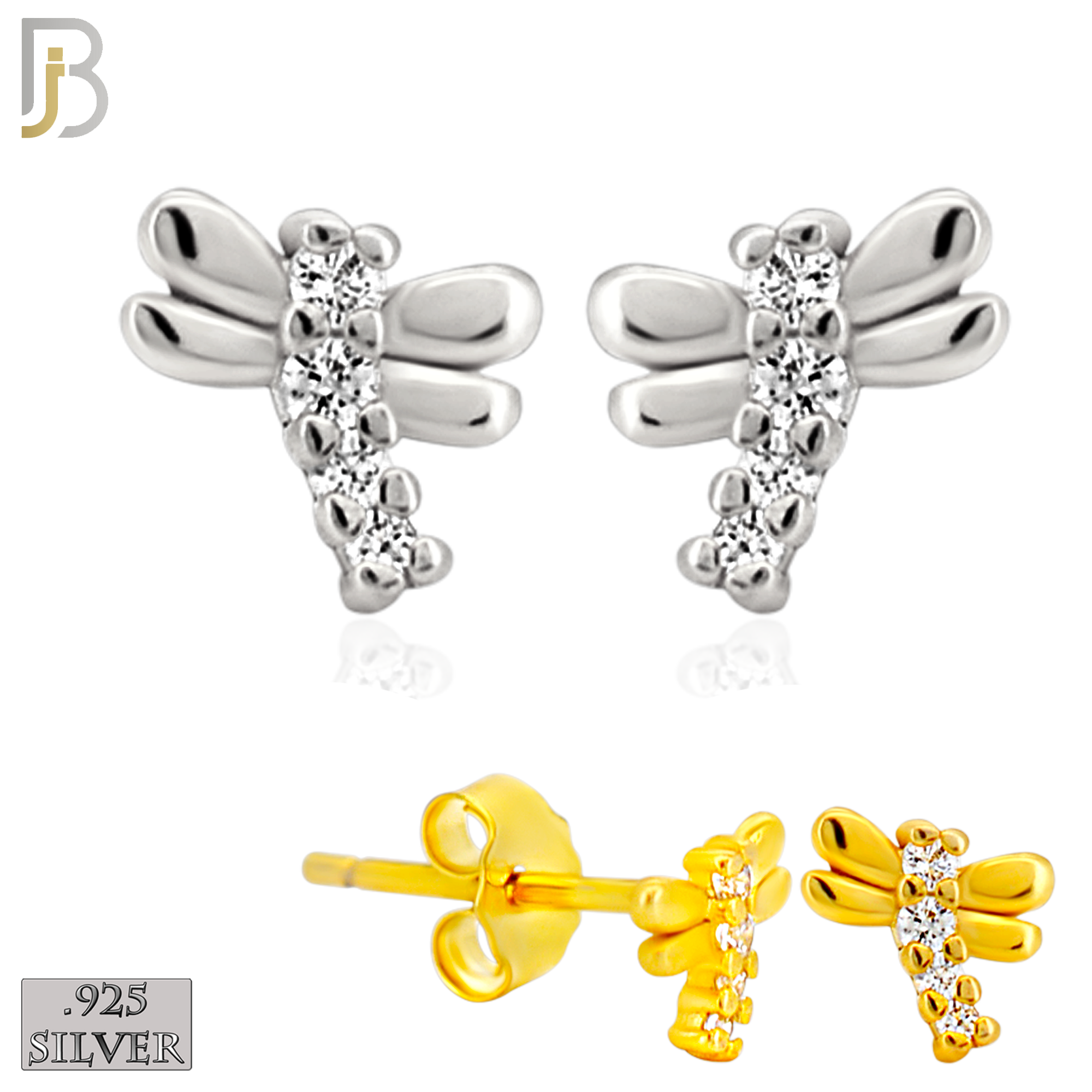 925-ES436 - 925 Sterling Silver Dragonfly Earring with Multi Zircon - Push Back image 0
