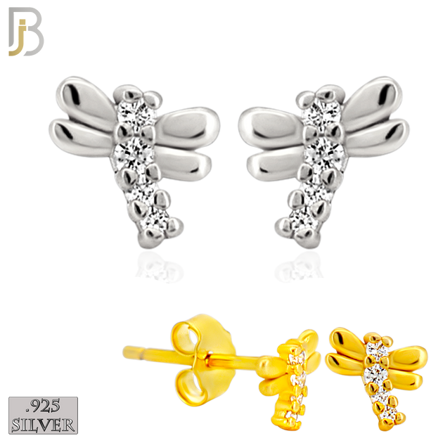 925-ES436 - 925 Sterling Silver Dragonfly Earring with Multi Zircon - Push Back image 0