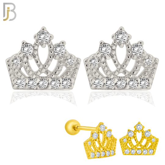 925-ES209 - Screw Ball Back - .925 Sterling Silver Crown Design Earring Stud with Clear Zircon image 0