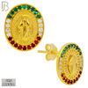 925-ES268 - .925 Sterling Silver Oval Shape Virgin Mary with Mexican Color Flag Zircon Design Earrings Stud image 4