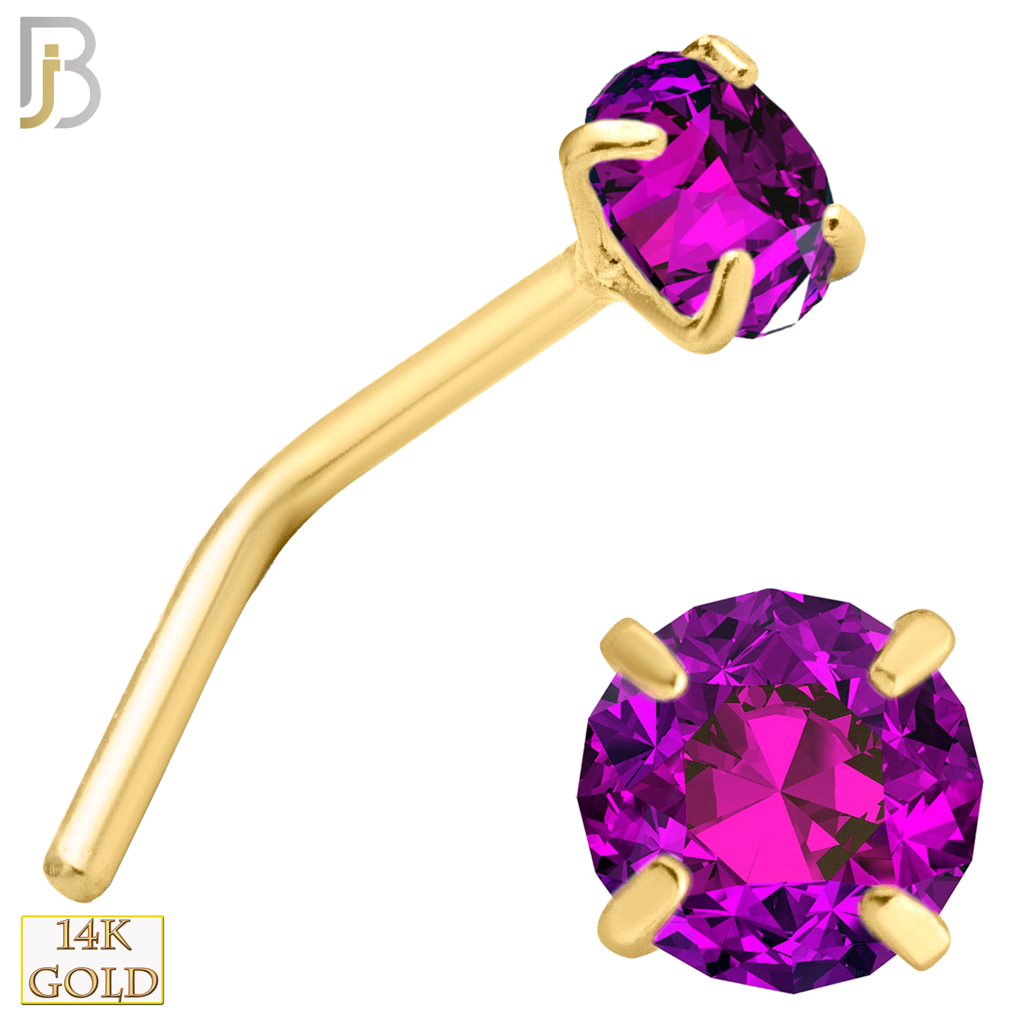 14-NR10CYR - 20g 14k Yellow Gold L-Shaped with Ruby Colored CZ image 3