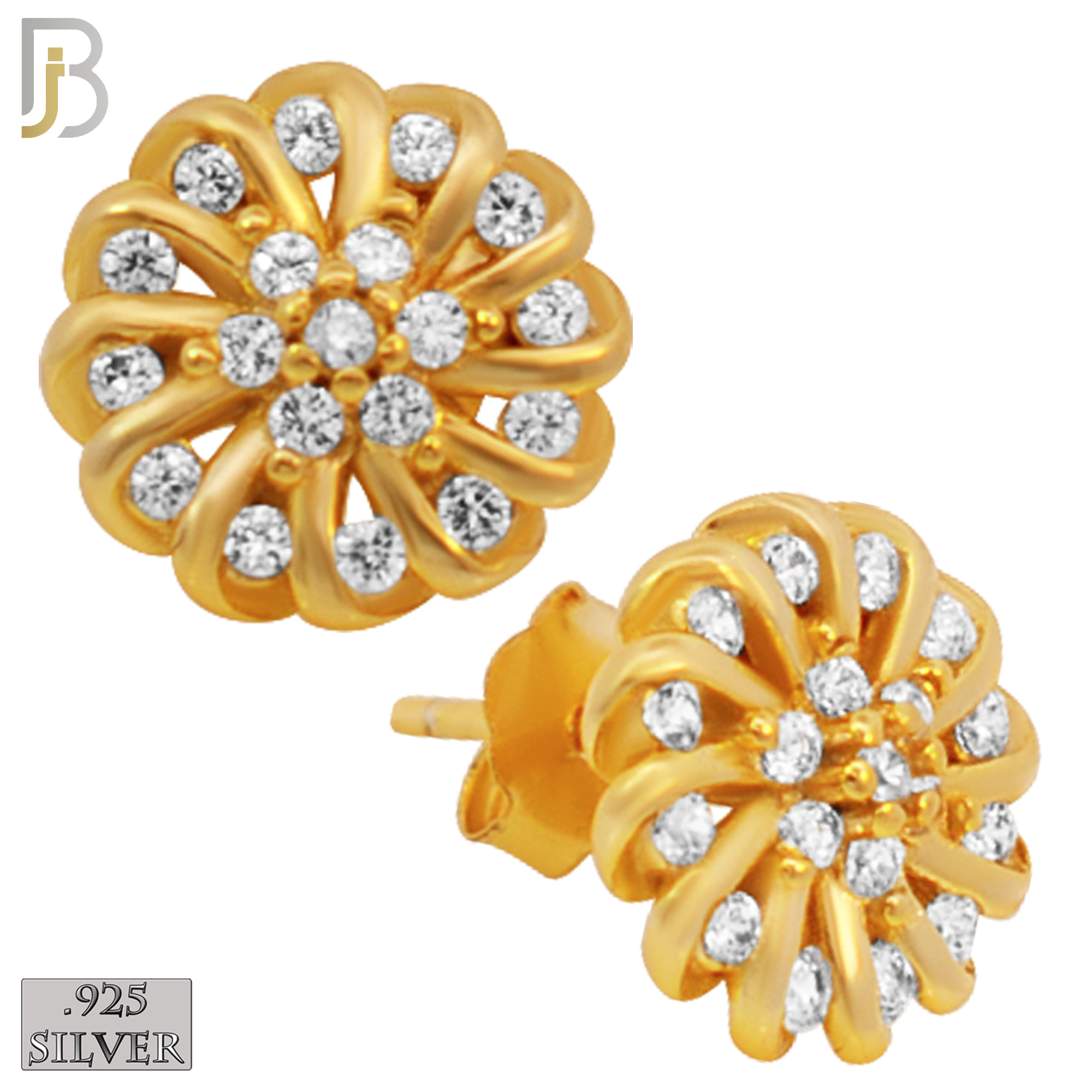 925-ES30 - .925 Sterling Silver Swirl Flower Design with Zircon Earrings Stud image 2