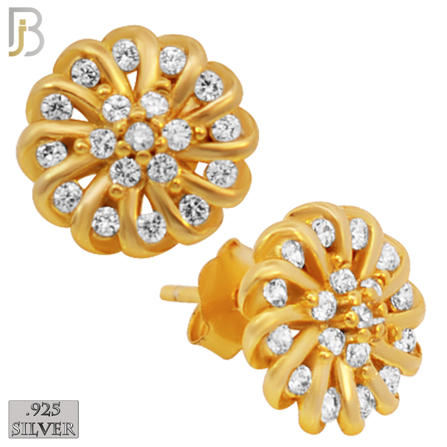 925-ES30 - .925 Sterling Silver Swirl Flower Design with Zircon Earrings Stud image 2