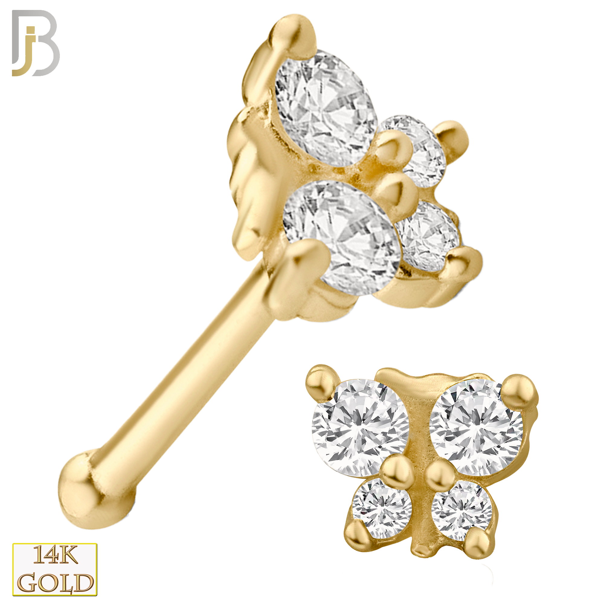 14-NR34B - 14k Solid Gold Butterfly Design with CZ Nose Bone - Yellow Gold image