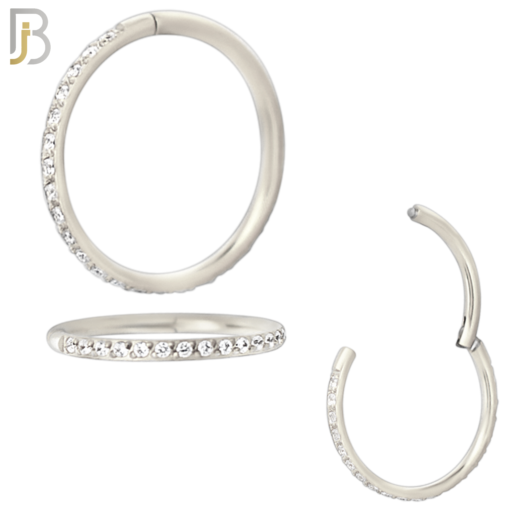 CT94S - 316 Stainless Steel Hinged Hoop with Multi CZ Gems Nose Rings (PACK OF 6) image 2