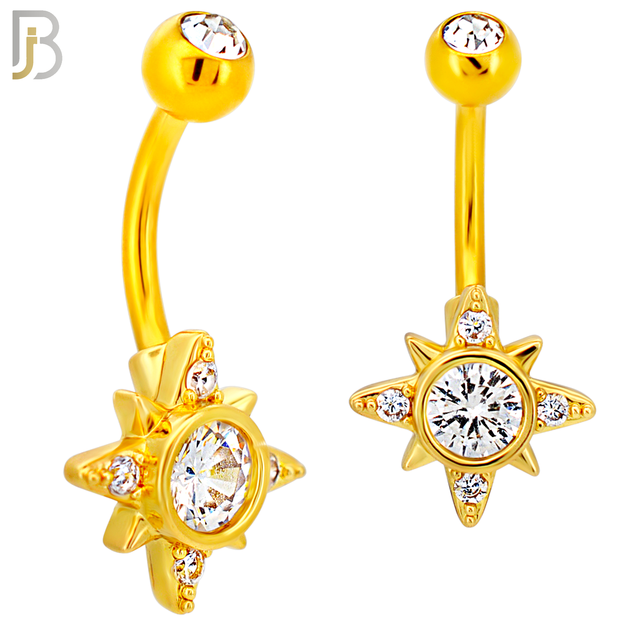 NB121 - 316L Surgical Steel Sun with Round CZ Center Belly Ring image 2