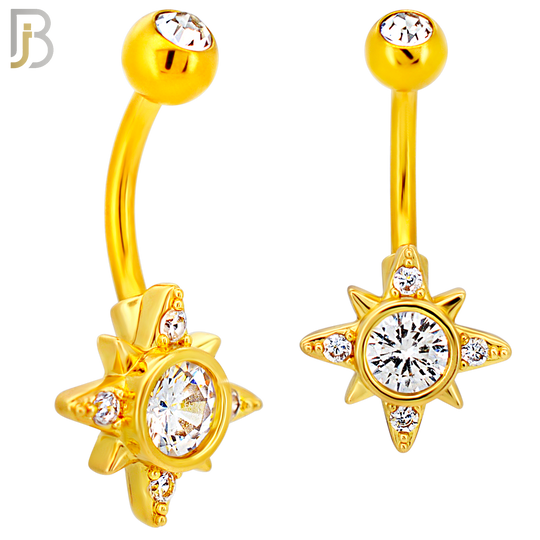 NB121 - 316L Surgical Steel Sun with Round CZ Center Belly Ring image 2