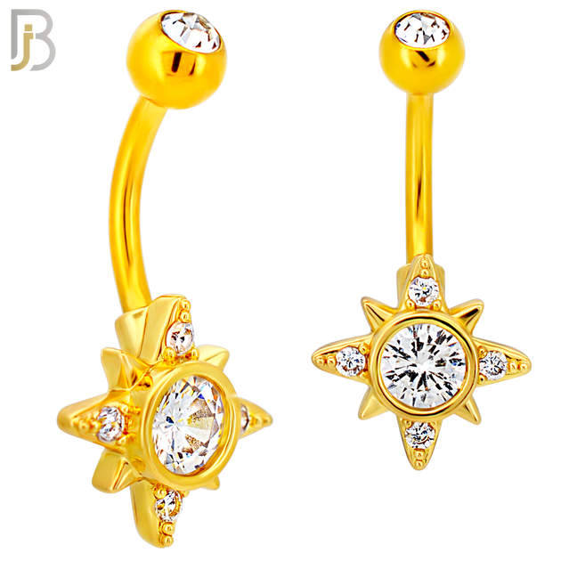 NB121 - 316L Surgical Steel Sun with Round CZ Center Belly Ring image 2