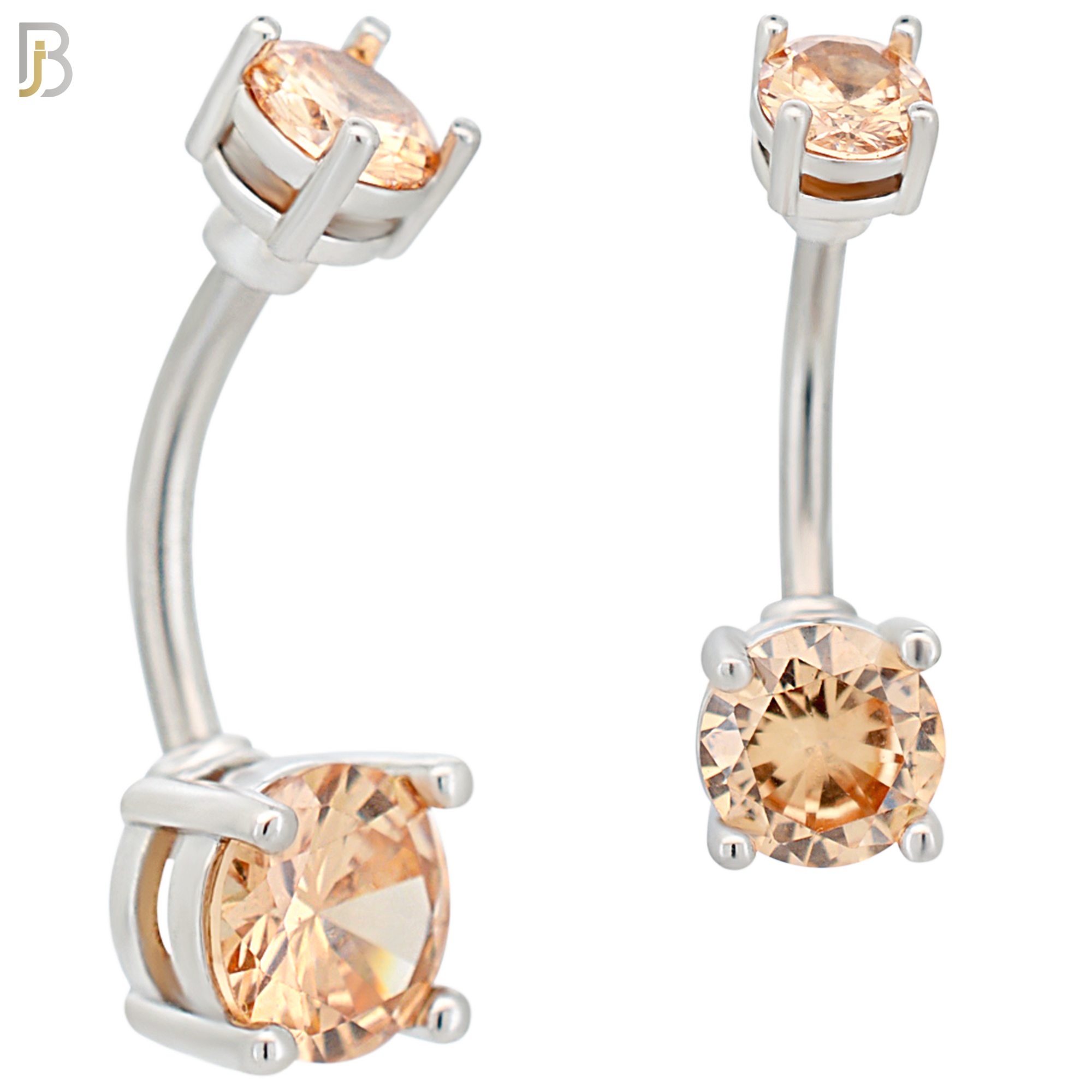 NB04S- 316L Stainless Steel Round Prong Setting Zircon  Banana Belly Navel Ring  (PACK OF 6) image 6