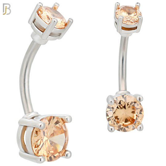 NB04S- 316L Stainless Steel Round Prong Setting Zircon  Banana Belly Navel Ring  (PACK OF 6) image 6