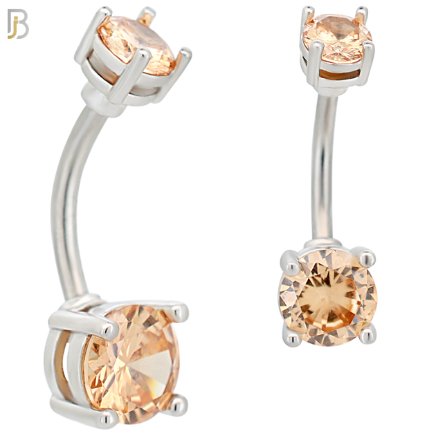 NB04S- 316L Stainless Steel Round Prong Setting Zircon  Banana Belly Navel Ring  (PACK OF 6) image 6