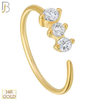 14-CT05C - 14k Solid Gold Prong Setting 3 Zircon Hoops Piercing Twist top Open - Yellow Gold image