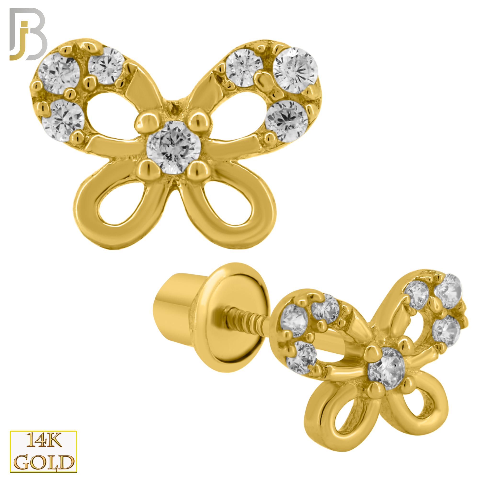14-ES203 - 14k Solid Gold Butterfly Design Earring Stud with Clear Zircon image 0