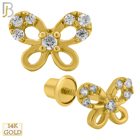 14-ES203 - 14k Solid Gold Butterfly Design Earring Stud with Clear Zircon image 0