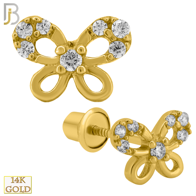 14-ES203 - 14k Solid Gold Butterfly Design Earring Stud with Clear Zircon image 0
