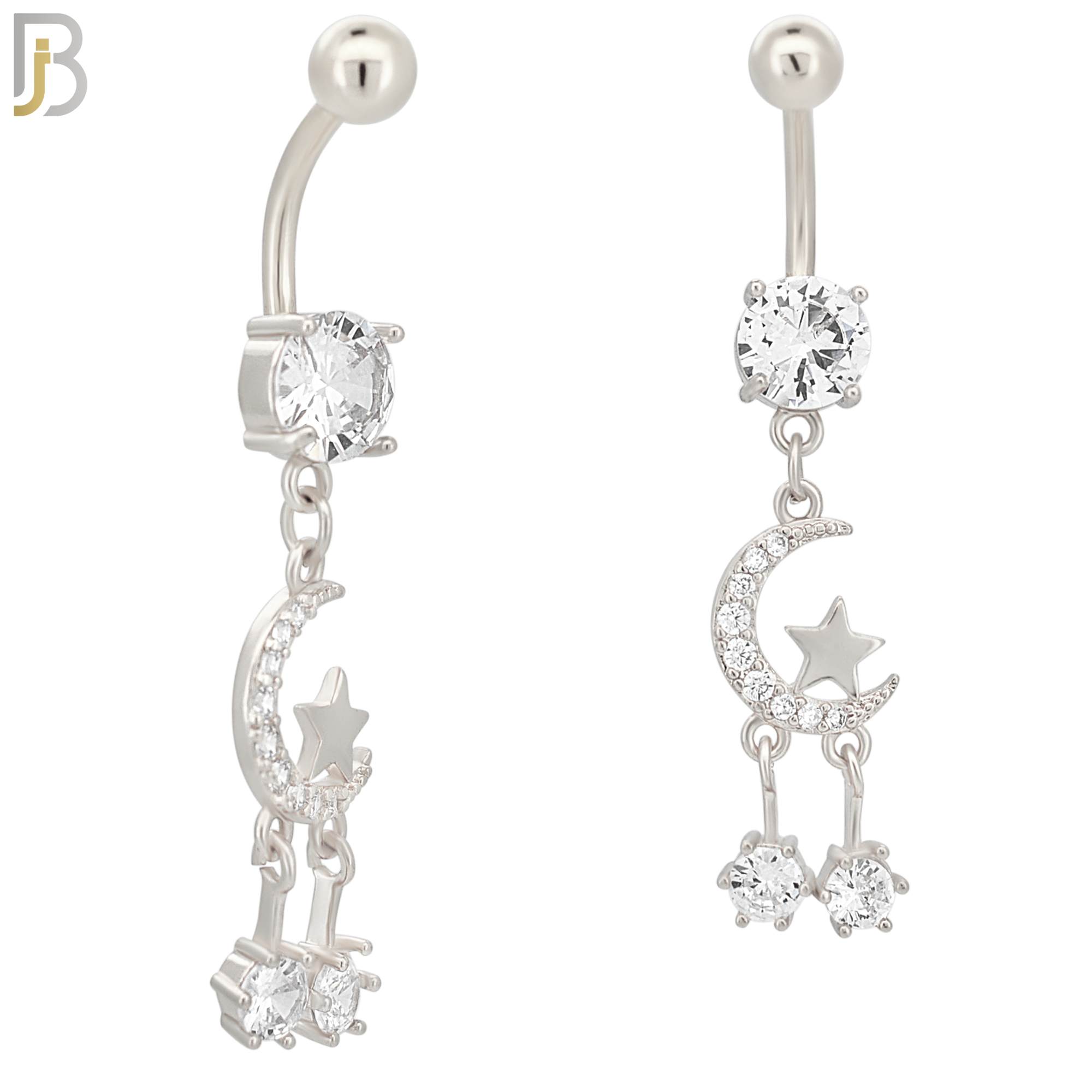 N071 - 316L Stainless Steel Dangling Crescent Moon and Star Design Belly Ring with 5mm Screw Ball image 1