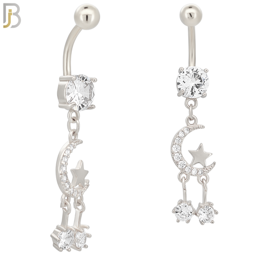 N071 - 316L Stainless Steel Dangling Crescent Moon and Star Design Belly Ring with 5mm Screw Ball image 1