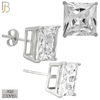 925-ES72-SC - .925 Sterling Silver Rhodium Plated Earring Stud Casting Square Princess Cut Prong Setting Clear Zircon image 9