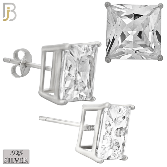 925-ES72-SC - .925 Sterling Silver Rhodium Plated Earring Stud Casting Square Princess Cut Prong Setting Clear Zircon image 9