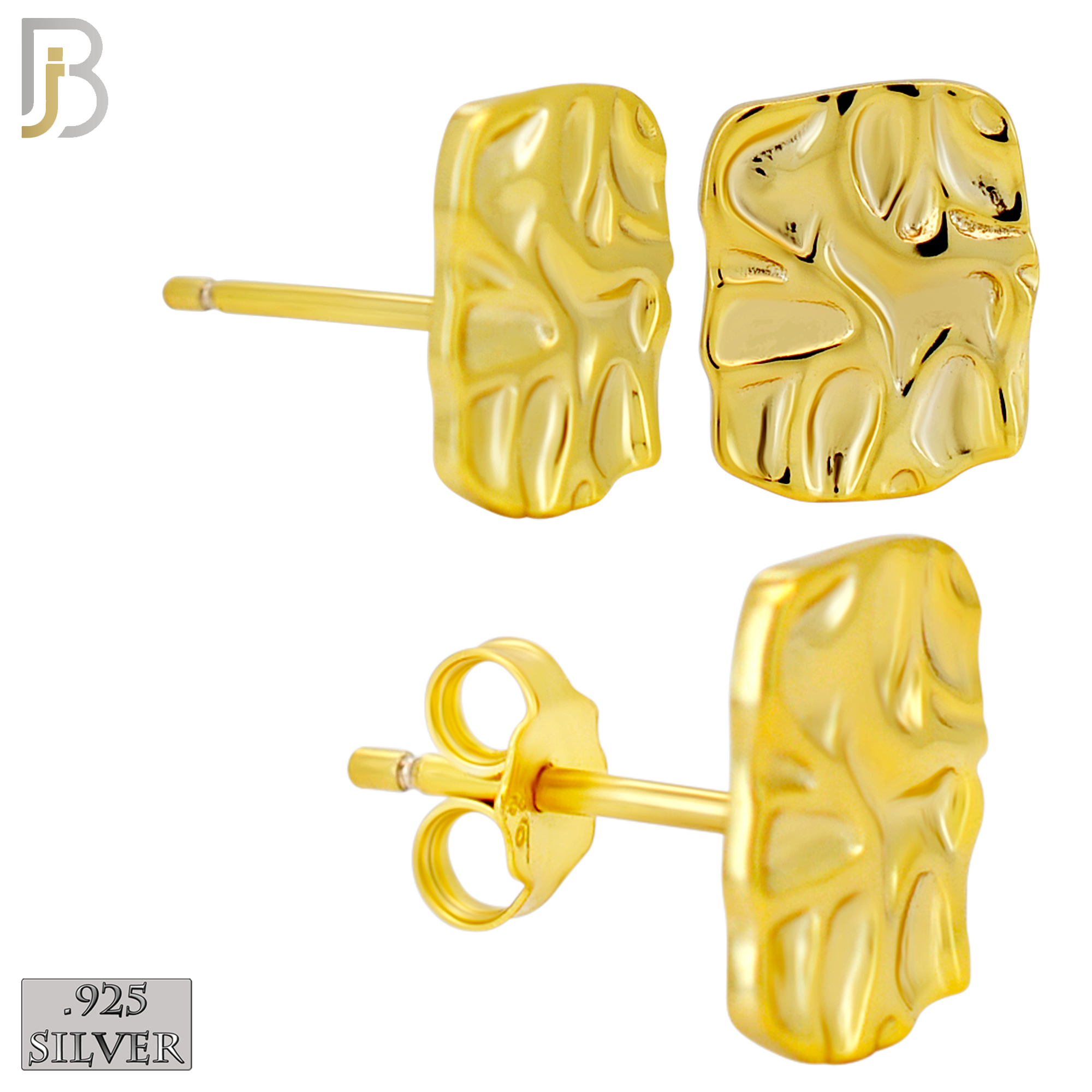 925-ES518 - 925 Sterling Silver Flat (Thin) Rectangle Nugget Push Back Earrings - 8x10mm image