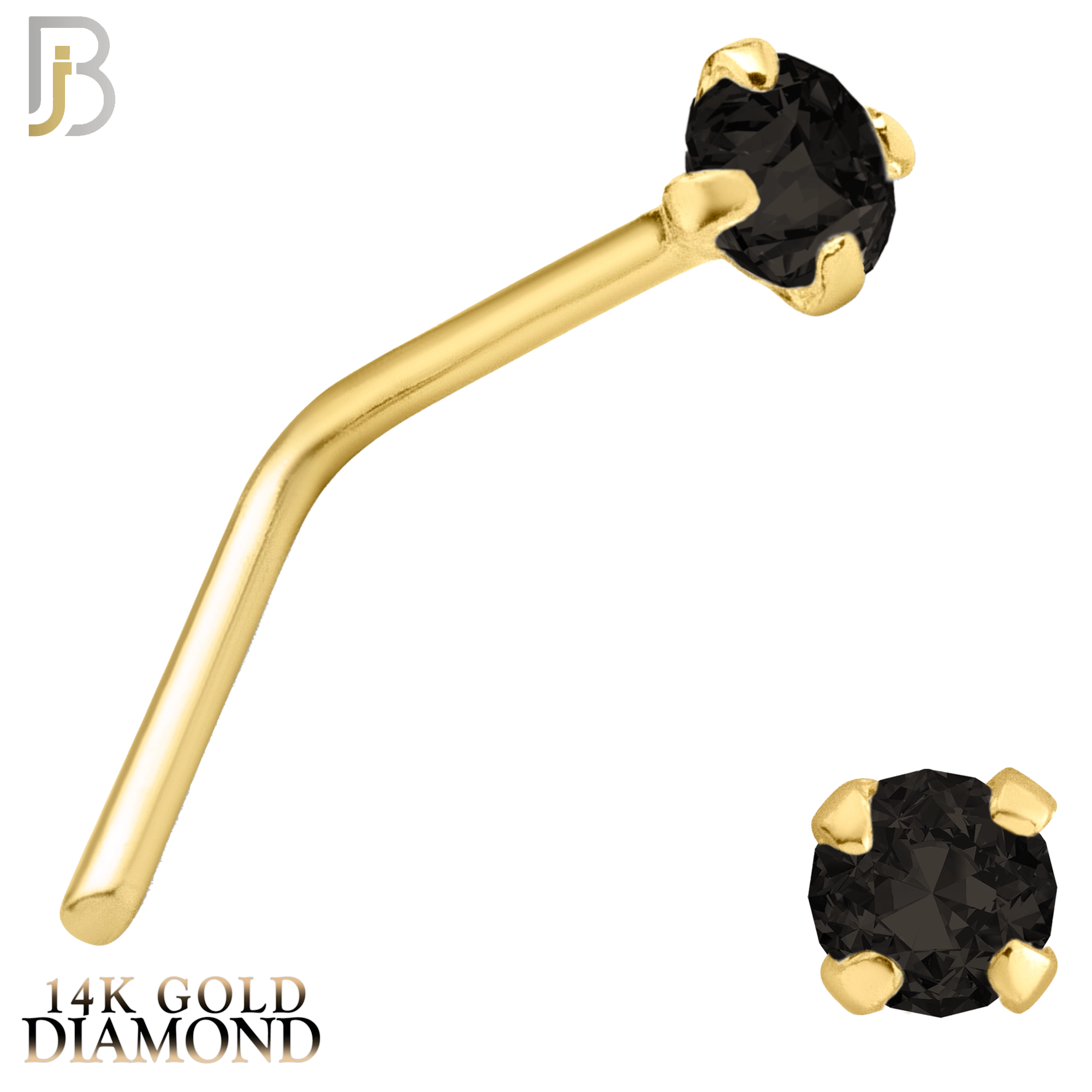 14-NR10DYK-20 - 14k Yellow Gold L-Shaped Nose Ring with Black Natural Diamond in Prong Setting image 1