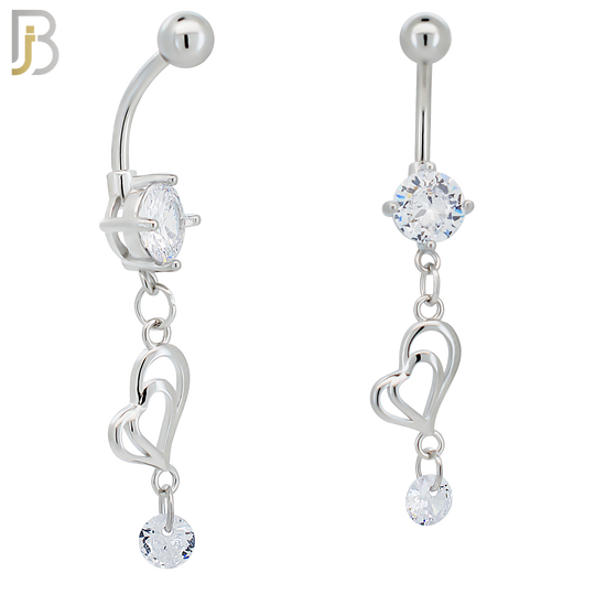 N0136 - 316L Surgical Steel Dangling Double Heart and CZ Belly Ring image 0