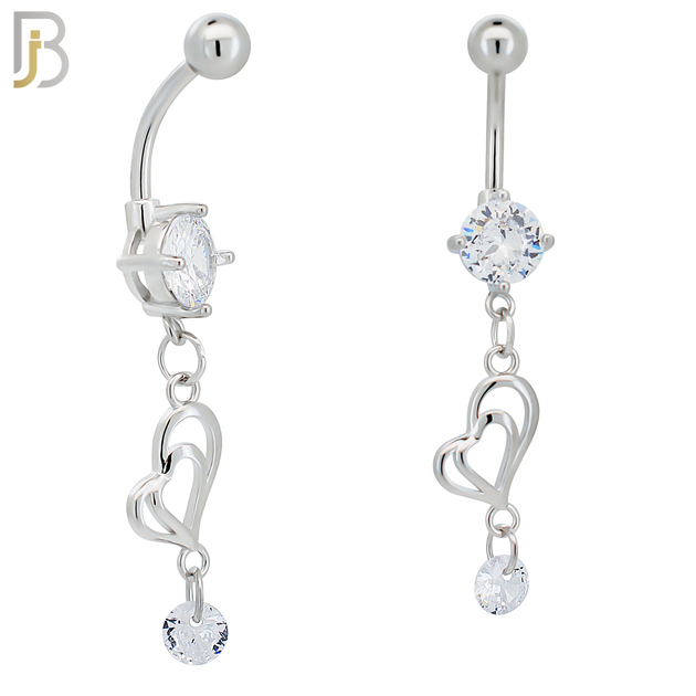 N0136 - 316L Surgical Steel Dangling Double Heart and CZ Belly Ring image 0