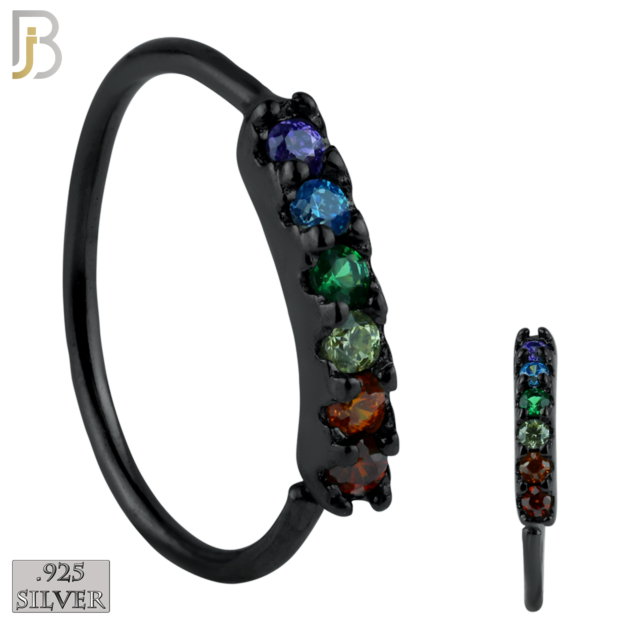 925-CT12 - 925 Sterling Silver wide 22g Thickness 6 Zircon Prong Setting Hoops Piercing (PACK OF 6) image 6