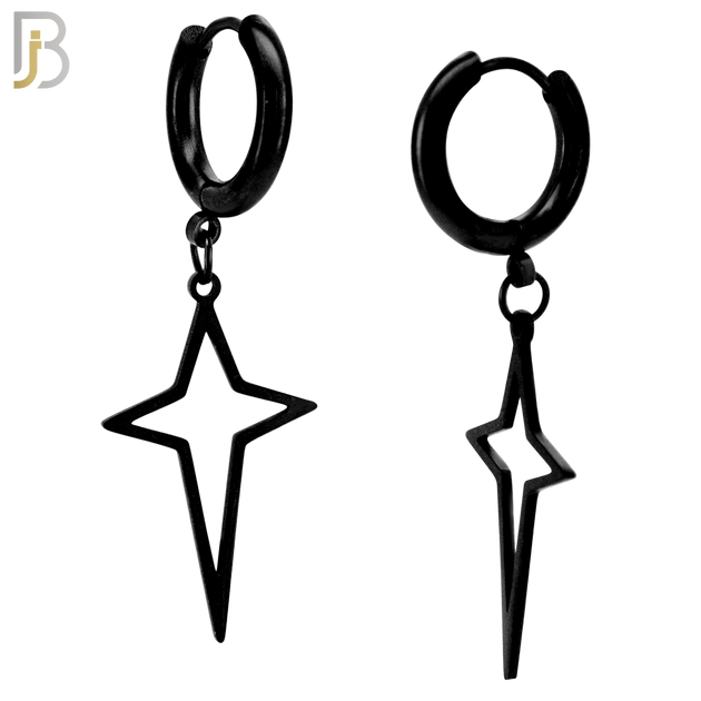 ES45 - 316L Stainless Steel Dangling Spike Cross Hollow Design Huggies Clip On image 2