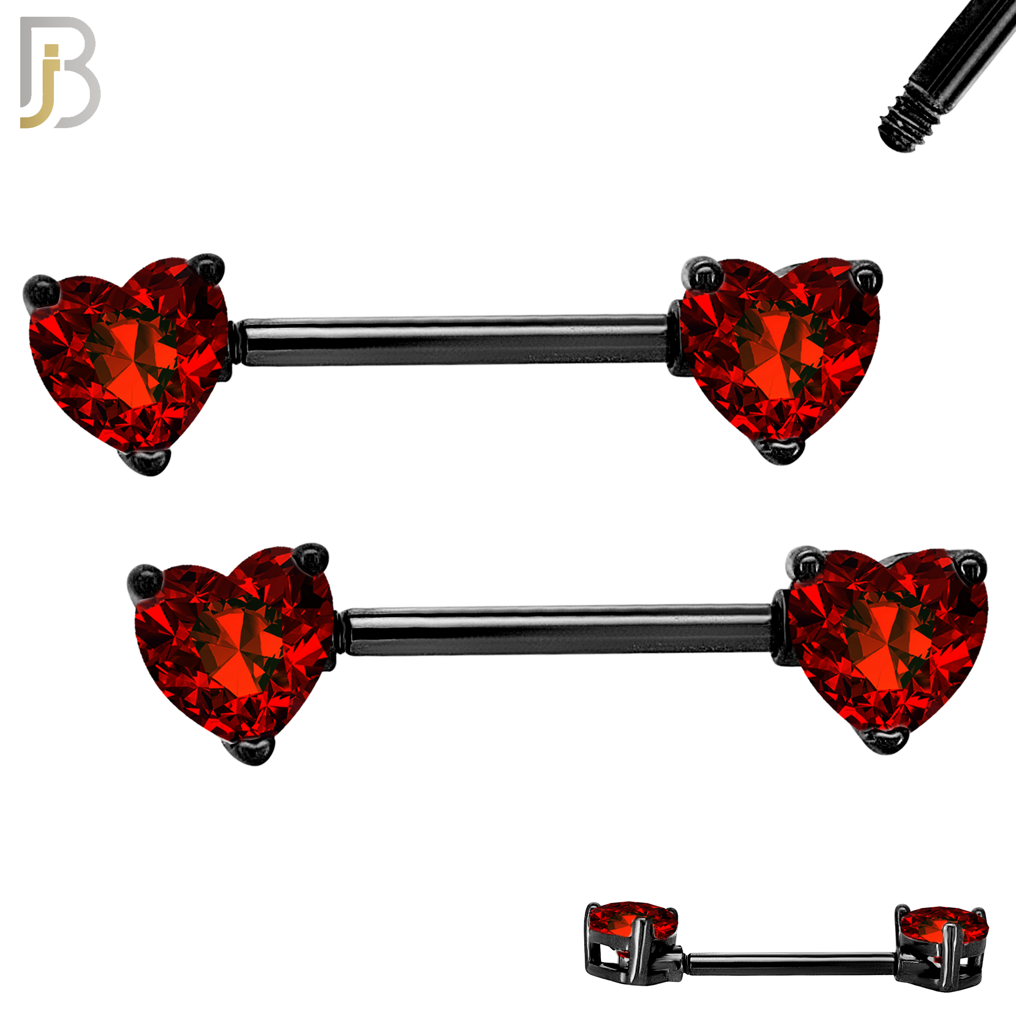 NP03K - 316L Surgical Steel Black Plated Screw Prong Heart Zircon Nipple Ring Piercing image 0