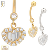 14-N003 - 14k Solid Gold Heart with Zircon and Baguette Zircon Design Banana Belly Ring image 0