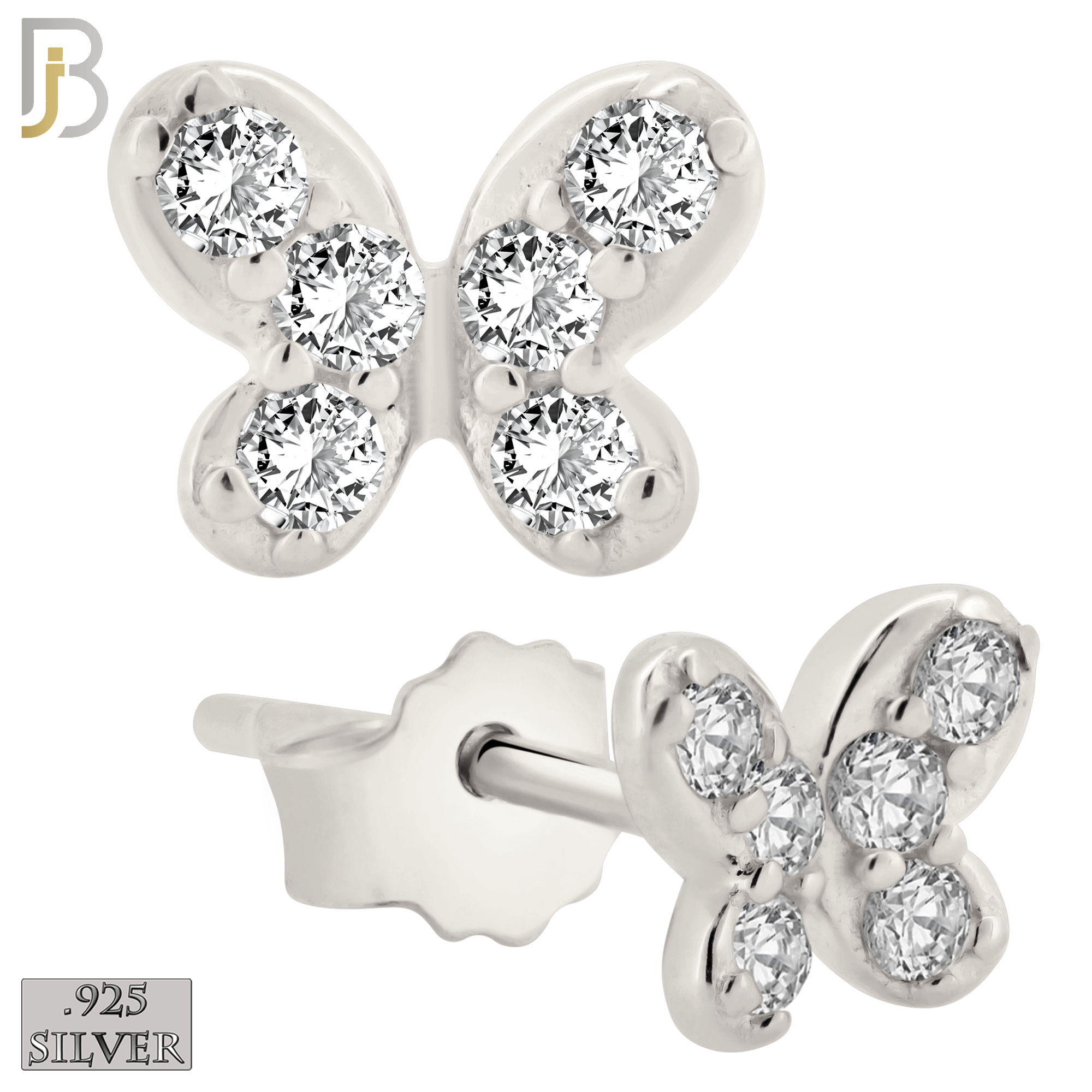 925-ES421 - Push Back -  925 Sterling Silver Butterfly with Multi CZ Stud Earrings image 0